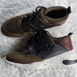 Mixed Media Wedge Tennis Shoes